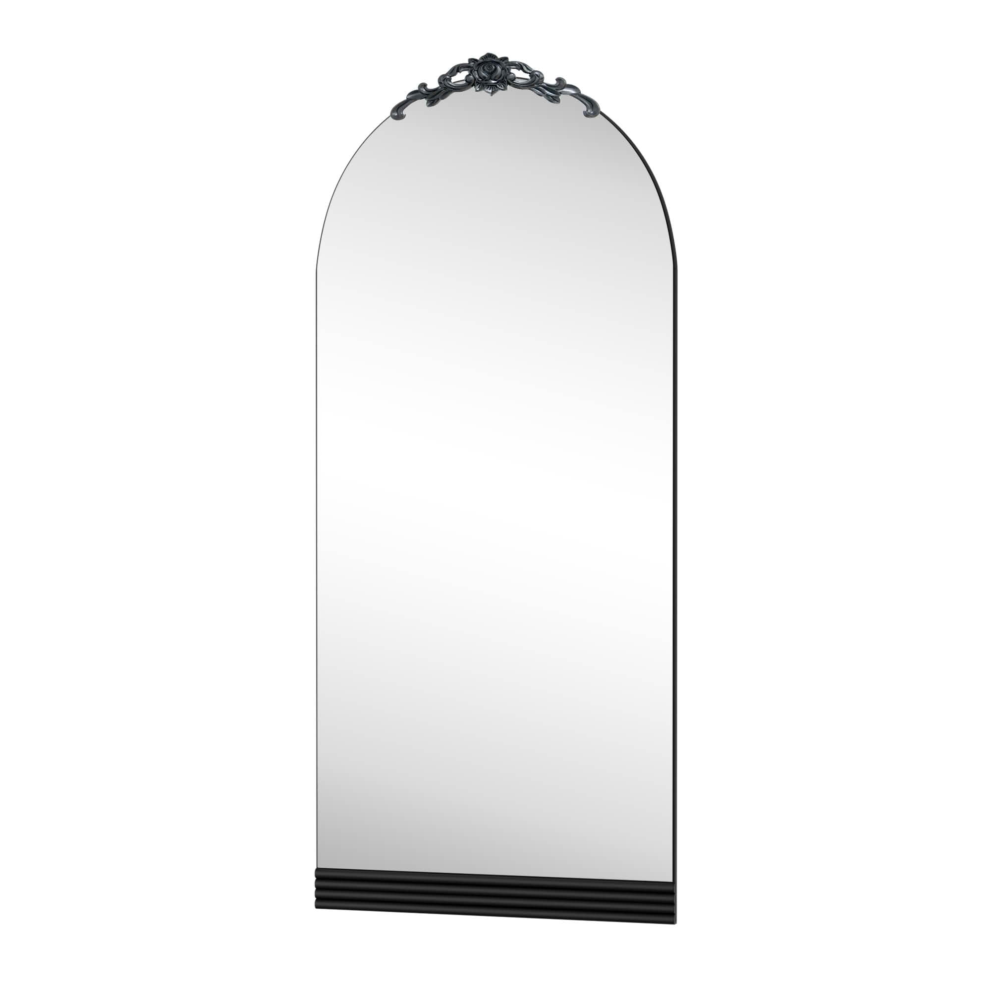 MAYEERTY 71x31x1 Inch Black Wood Bottom Stripe Right Angle Arched Full Length Mirror, No Stand for Bedroom