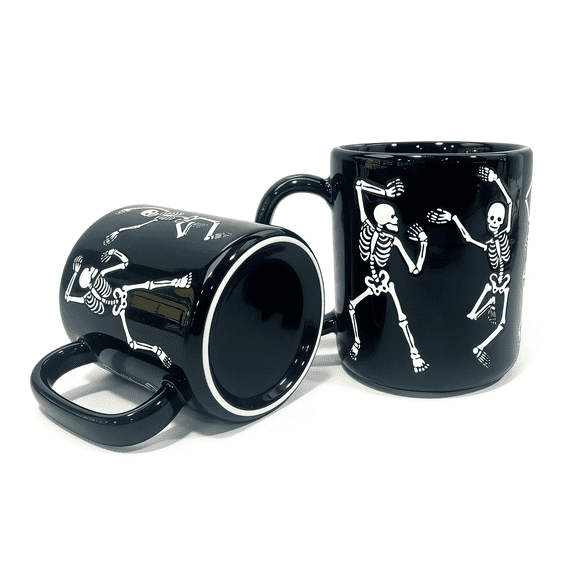 Way To Celebrate Halloween Black Dancing Skeleton Stoneware Mug Set, 2-Pack, 18.7 oz