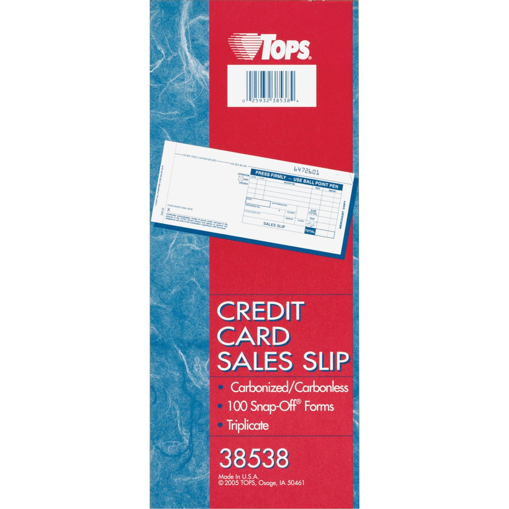 TOPS, TOP38538, Credit Card Sales Slip Forms, 100 / Pack