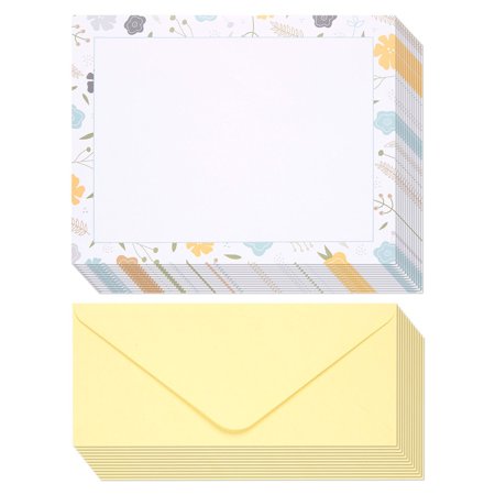 Stationery Paper - 48 Pack Floral Themed Printed Paper with Envelopes printer and Handwriting - Letterhead - 8.5 x 11 Inch Letter-Size Sheets with 4.1 x 9.2 Inch