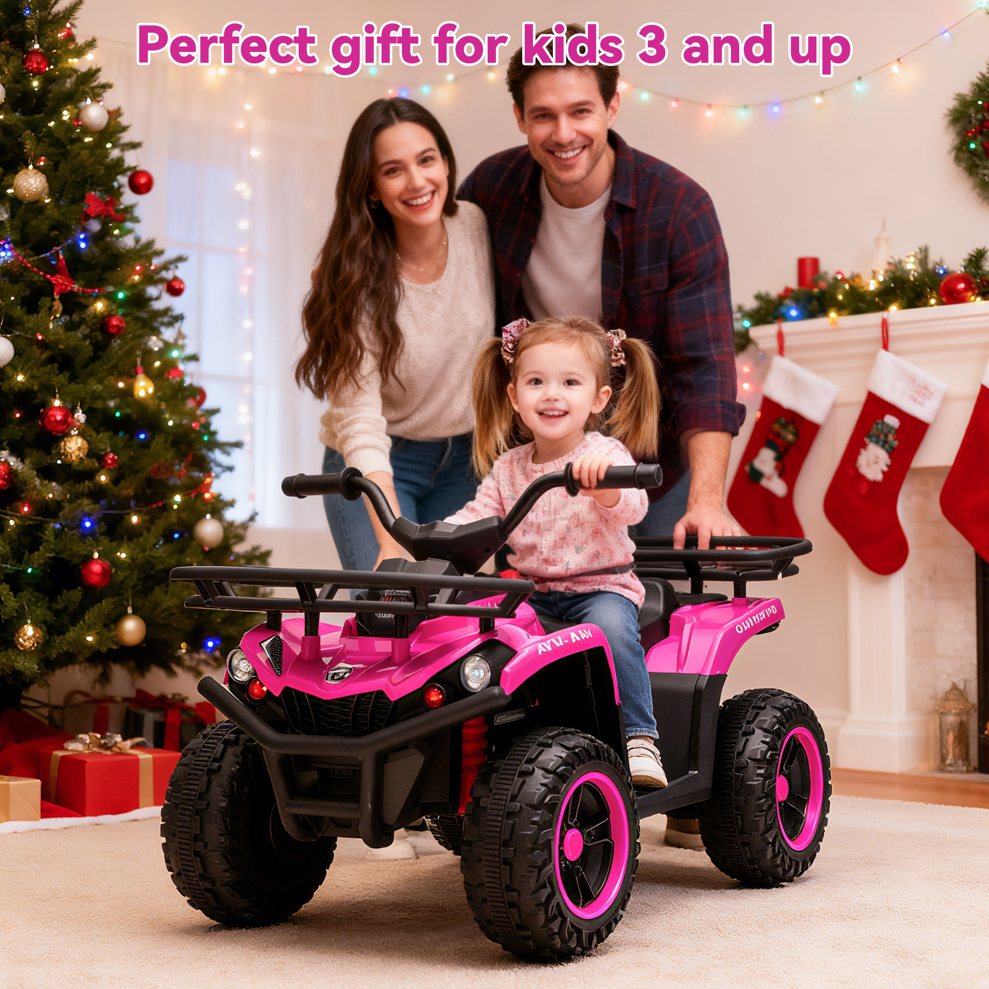 FestiveGlow 24V Kids ATV,Electric ATV for Kids 4 Wheelers Quad Car Toy, Ride On Toy Car As Gift for Kids,Pink