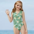thumbnail image 5 of FOR U DESIGNS Palm Leaves Girl Swimsuit Size 3-4 Years Frangipani One-Piece Swimwear Leotards for Swimming Dancing Stretchy Sleeveless Bathing Suit, 5 of 8