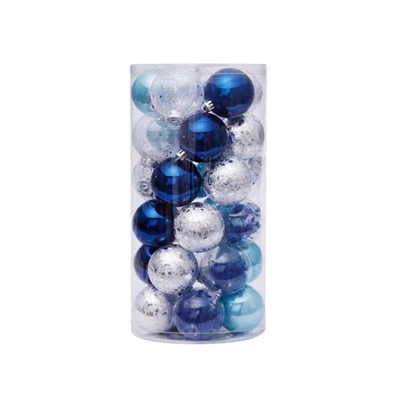 Blue Christmas Baubles Ornament Set Tree Decorations Shatterproof Plastic Ball Hanging Decor Material Plastic Cobalt Blue Finish 30 Piece Multipack Christmas Theme Shiny Surface Reflective
