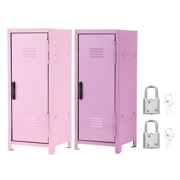 Mini Locker 4.3 x 10.8 Inch, 2 Pcs Small Locker with Lock Keys, Metal Money Safe Storage Box for Desk Bedroom, Light Pink/Light Purple