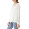 thumbnail image 4 of INSPIRE CHIC Women's Round Neck Casual Blouses Lace Floral Long Sleeve Chiffon Tops 3XL White, 4 of 8