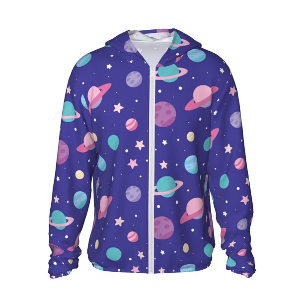 Fotbe Space Chaqueta con Protección Solar UPF 50+ para Hombre y Mujer, Camisa con Capucha y Bolsillos-X-Large