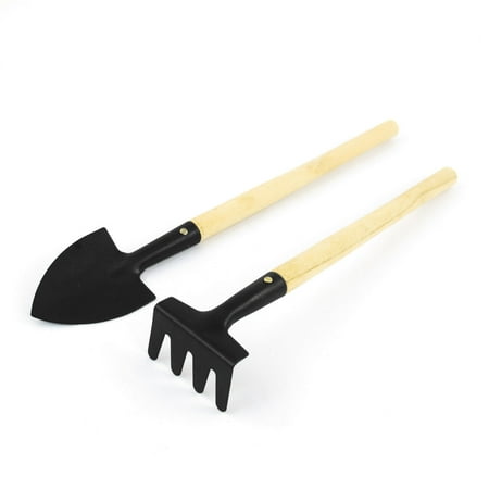 Unique Bargains Beige Anti Slip Long Handle Black Rake Shovel Weeding Graden Tools Set