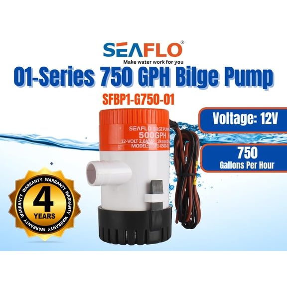 SEAFLO 01-Series 12v 750 GPH Bilge Pump- 4 Year Warranty!