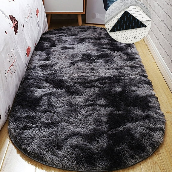 FUDAKUNA Soft Comfortable Plush Rugs Oval 31" x 63" Gradient Dark Gray Shaggy Carpet Non-Slip Backing