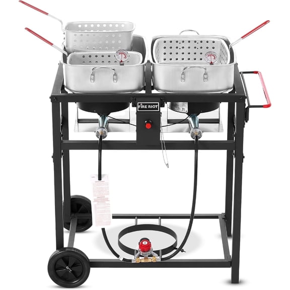 Outdoor Double Burner Propane Deep Fryer Set – Includes 2 x 18QT Aluminum Pots & Baskets, High Pressure Gas Stove for Fish Fry, Wings, Fries & Cajun Cooking