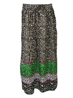 Mogul Womens Maxi Long Skirt Leopard Print Summer Gypsy Flare Peasant Long Skirts S/L
