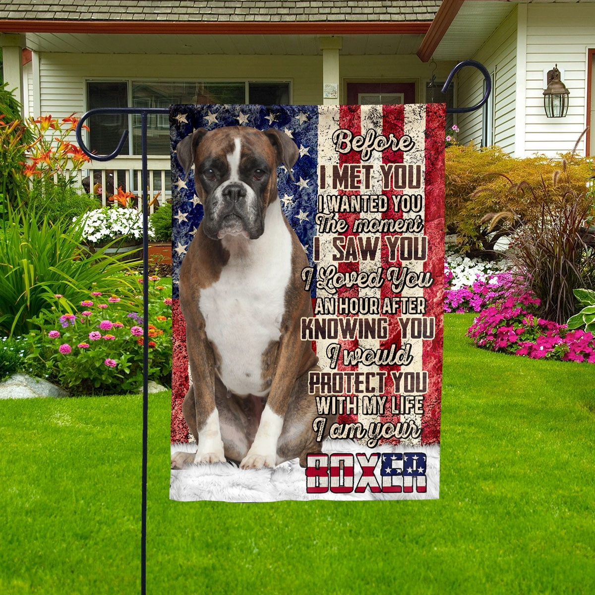 American Flag I Am Your Boxer Dog Flag Proud Garden Flag, Double-Sided Decorative Outdoor Flag, Patriotic Polyester Yard Flag 12 x 18 in