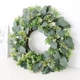 thumbnail image 4 of Rustic Artificial Olive Branch Wreath Linen Bow Green Decor Weatherproof Hanging Ornament For Front Door Yard Patio Living Room Fireplace Spring Summer Wedding Housewarming Home Decorations, 4 of 5