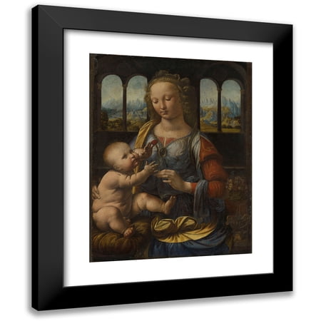 Leonardo da Vinci 12x14 Black Modern Framed Museum Art Print Titled - Madonna of the Carnation (circa 1475)