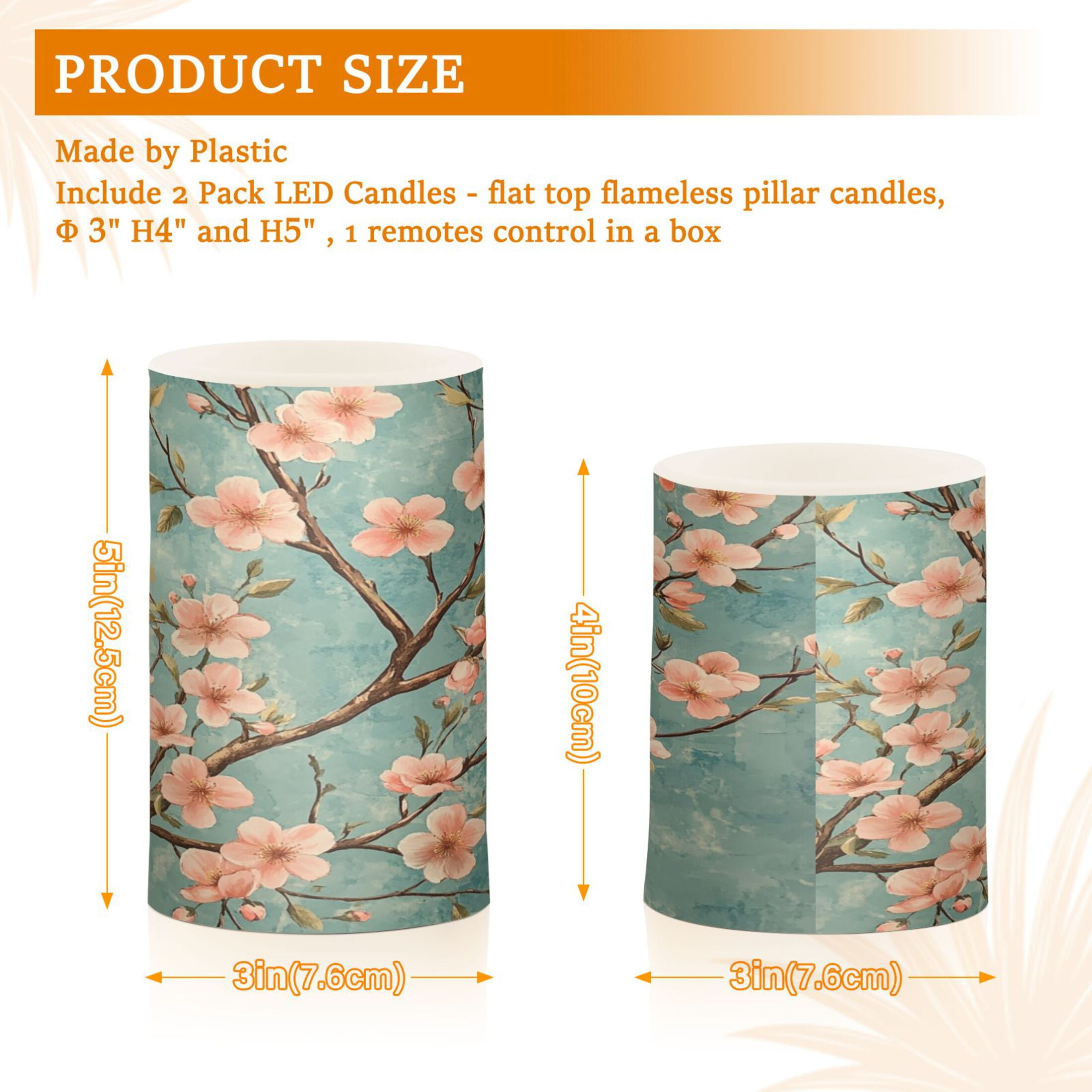 WOBOGO Size Combo Candle Flickering Flameless with Remote Control and Timer for Romantic Atmosphere Peach Blossom Pattern