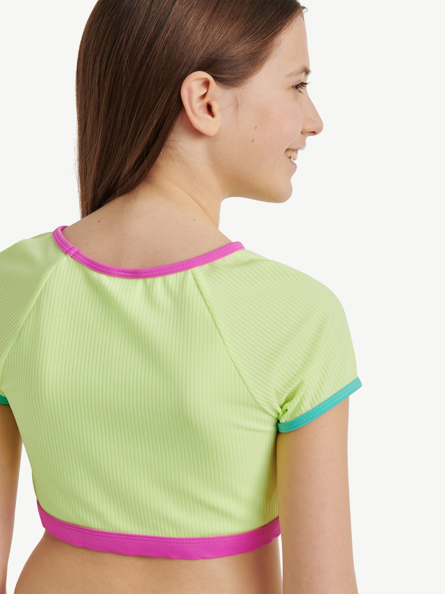 Justice Girls Short Sleeve Rashguard with Bikini Bottom Two-Piece, Sizes 5-18