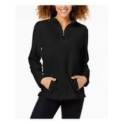 KAREN SCOTT SPORT Womens Black Pocketed Stand Collar Long Sleeve Zip Neck Top Petites PXL