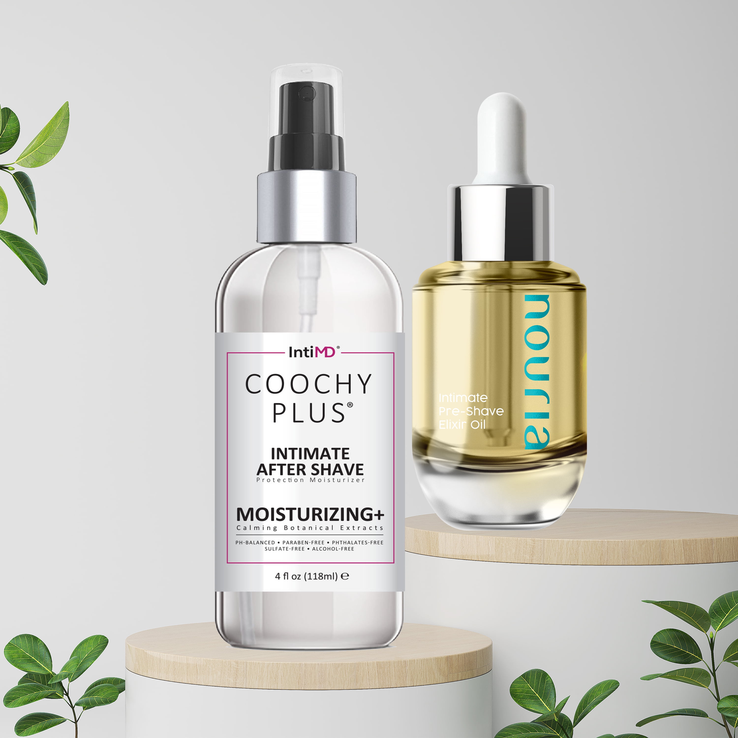 Coochy Plus Intimate After Shave Protection Mist + NOURIA Pre-Shave Elixir Moisturizer Oil Kit – HydroLock & MOISTURIZING PLUS Continuous Hydration Reliefs Razor Burn Bump Ingrown Hair