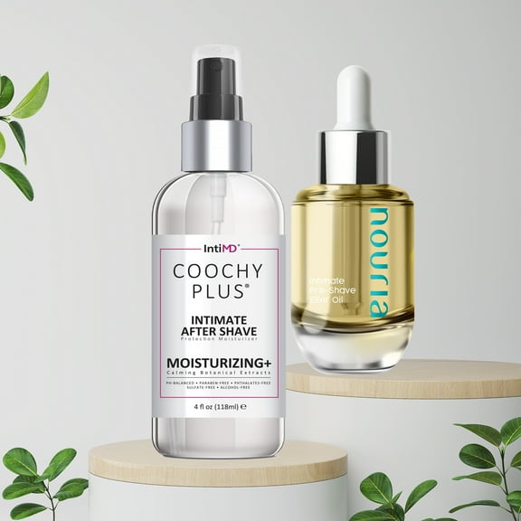 Coochy Plus Intimate After Shave Protection Mist   NOURIA Pre-Shave Elixir Moisturizer Oil Kit – HydroLock & MOISTURIZING PLUS Continuous Hydration Reliefs Razor Burn Bump Ingrown Hair