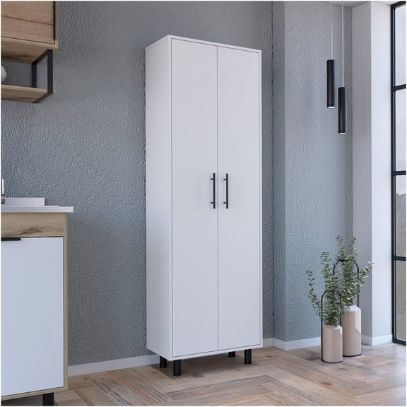 JERFIT 5-Shelf Pantry Cabinet with Doors, White Freestanding Storage Organizer for Kitchen, Bathroom, Modern Particle Board Cupboard