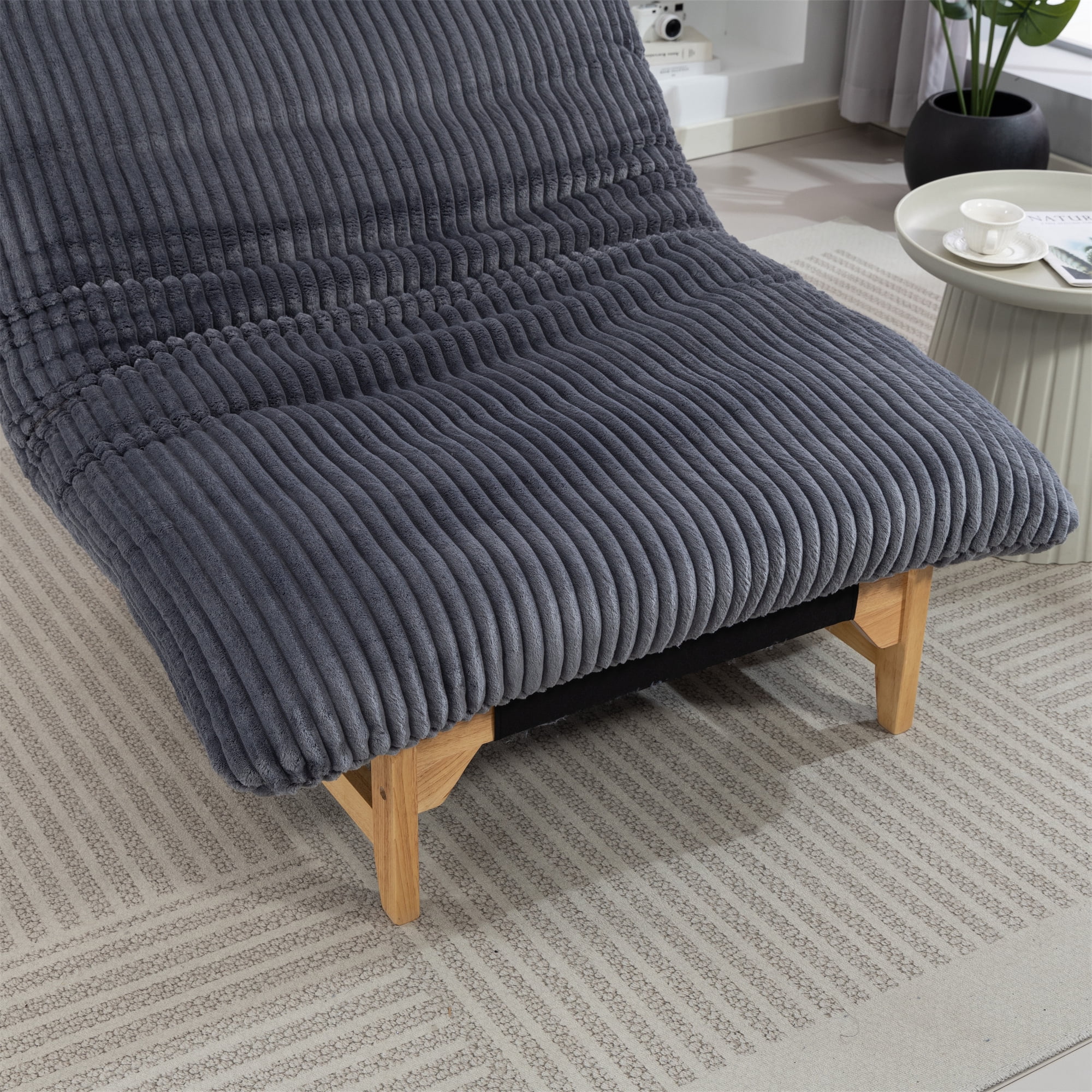 Aukfa Oversized Chaise Lounge Indoor Chair for Living Room Bedroom, Wood Frame, Corduroy, Gray
