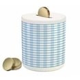 thumbnail image 1 of Checkered Piggy Bank, Little Squares and Stripes Pastel Color Gingham Repeating Rows Vintage Tile, Ceramic Coin Bank Money Box for Cash Saving, 3.6" X 3.2", Pale Blue White, by Ambesonne, 1 of 4