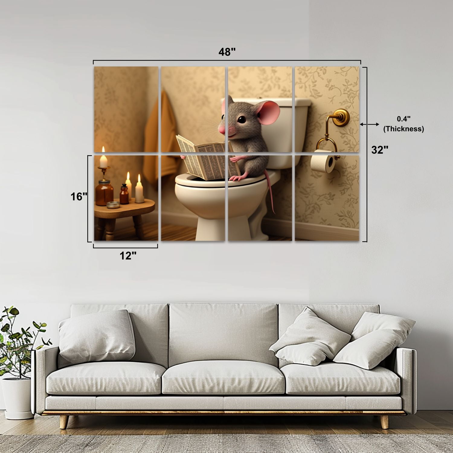 8 Pack Art Acoustic Panels Sound Absorbing Mouse Reading Newspaper Toilet Decorative Soundproof Wall Panels Self Adhesive for Nursery Game Room Bedroom 48"x32"