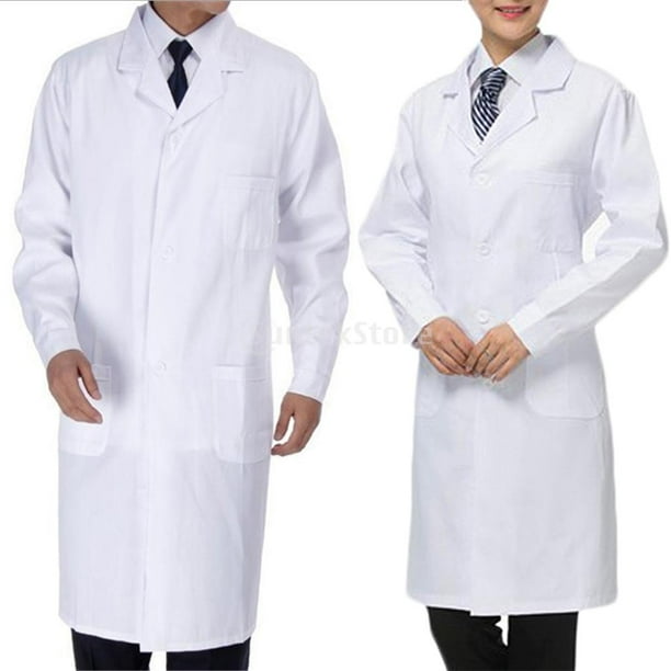 2 Unidades Bata de laboratorio blanca de manga larga para hombres y mujeres, uniformes de trabajo para médicos y enfermeras-L+L Sunnimix Abrigo de laboratorio