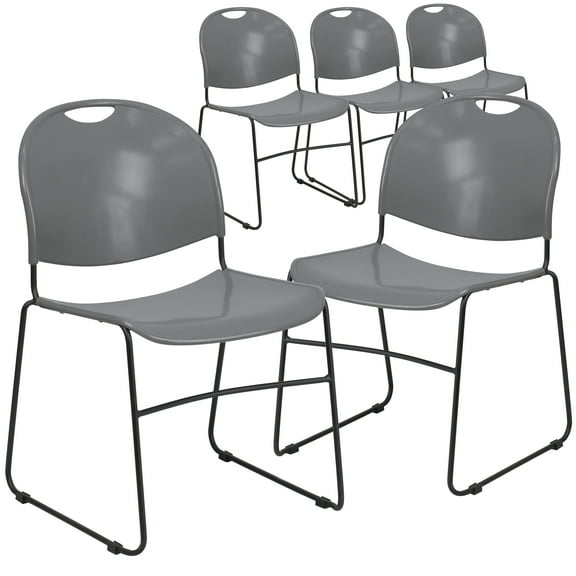 Flash Furniture 5 Pack HERCULES Series 880 lb. Capacity Black Ultra-Compact Stack Chair with Black Powder Coated Frame
