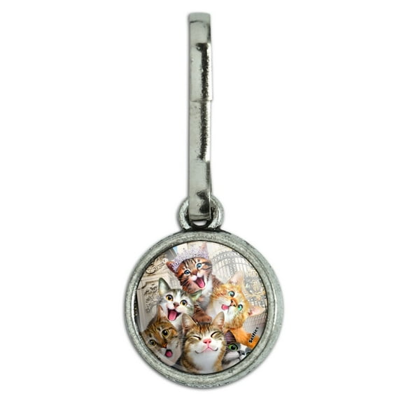 Cats Selfie at London Palace England Britain Antiqued Charm Clothes Purse Suitcase Backpack Zipper Pull Aid