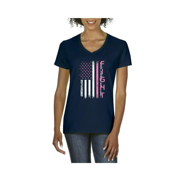 IWPF - Women's T-Shirt V-Neck Short Sleeve - Cancer Ribbon American Flag