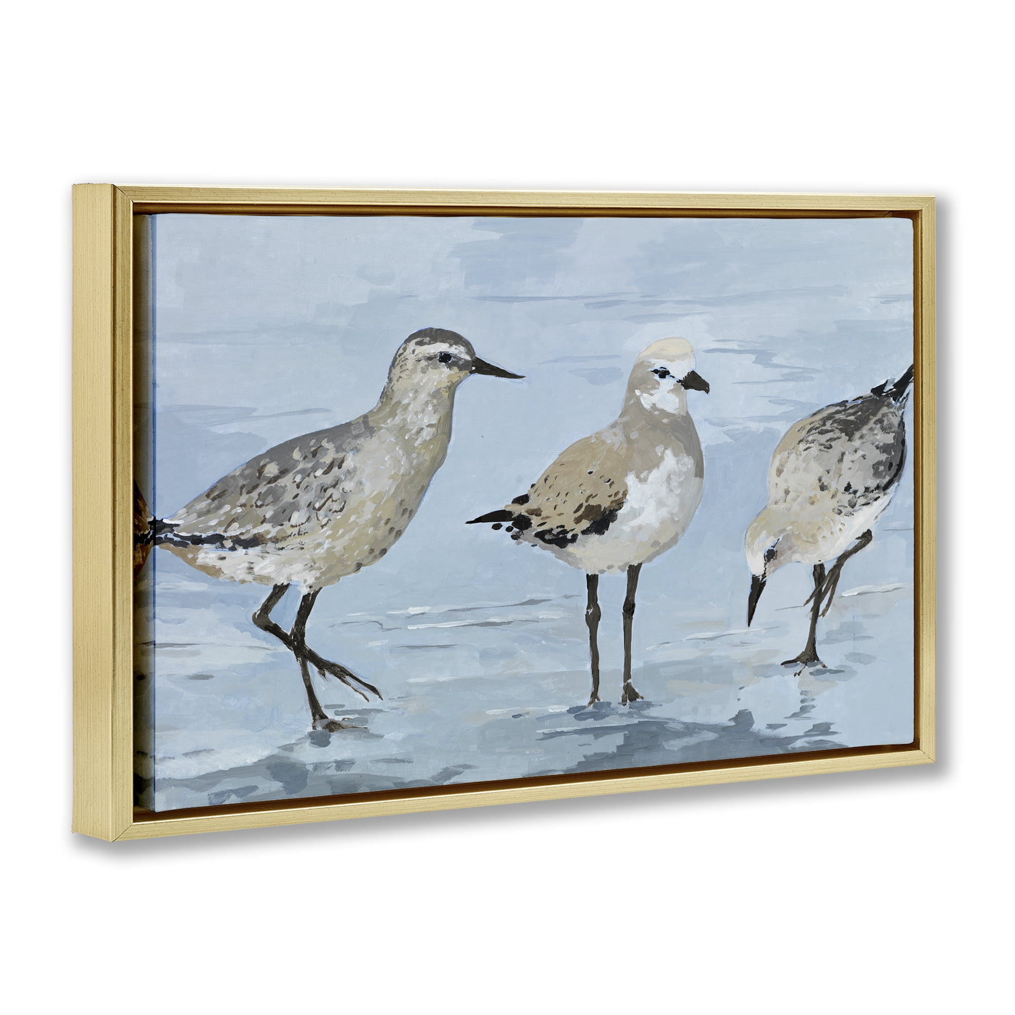 Stupell Industries Sandpipers Beach Coastal Scene Gold Framed Floater Canvas Wall Art, design by Lorenzo Collective