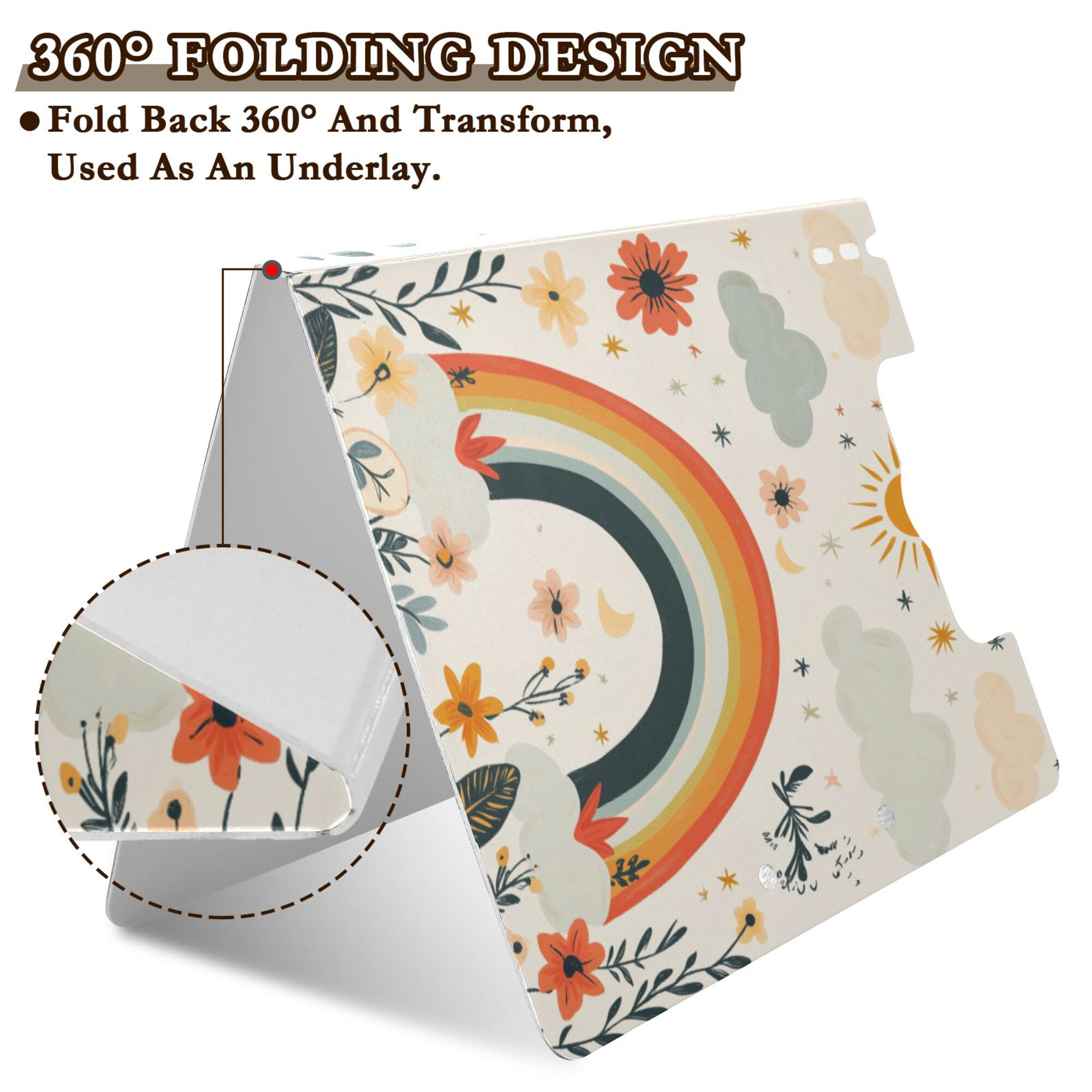 FORMRS A4 Clipboard Folder with Pen Holder Horizontal Foldable School Office Binder, Cute Rainbow