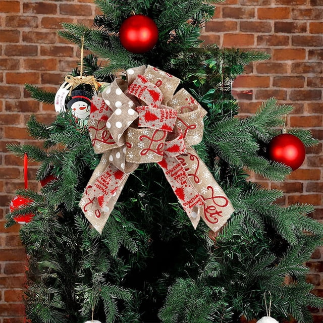 Christmas Decorative Bow | Festive Holiday Tree Ornament & Gift Wrap Accessory | Polyester Fabric with Hidden Hanging Loop | 30x20 cm for Home Decor, Party Backdrop, and Mantelpiece Embellishment