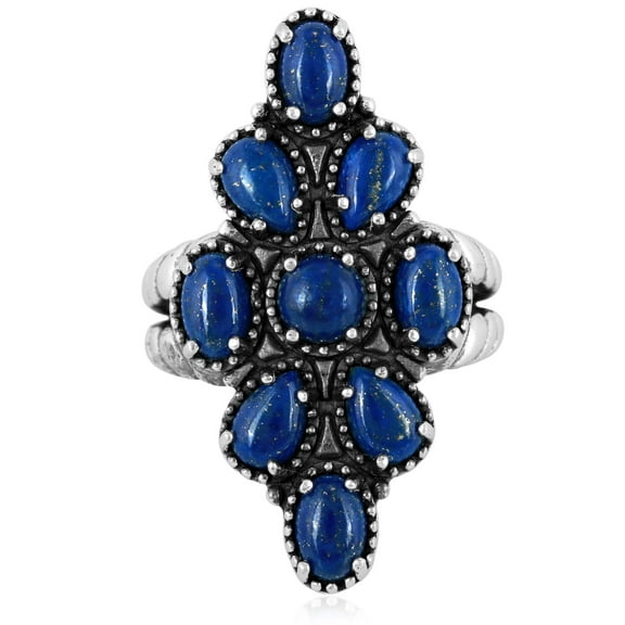Sterling Silver Lapis Wildflower Cluster Ring, Sizes 6 to 11