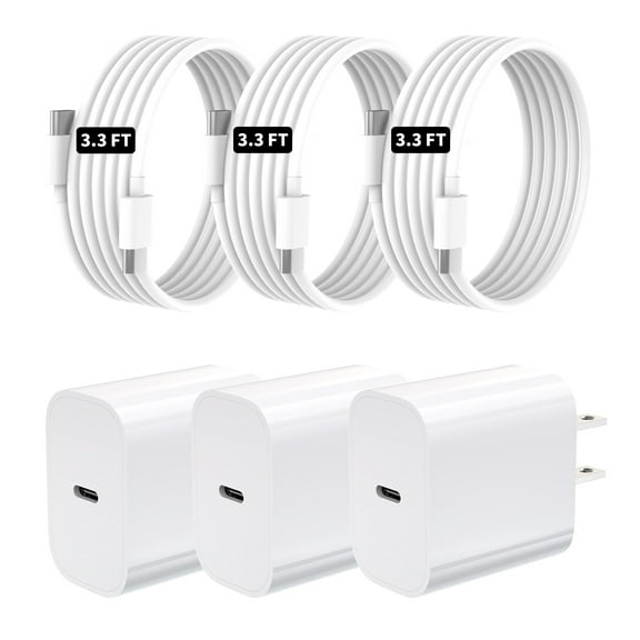 TOPADRE 3-Pack 20W Fast Charger with USB-C to USB-C Cable, PD Wall Adapter, Compatible with iPhone 15/16 (White)