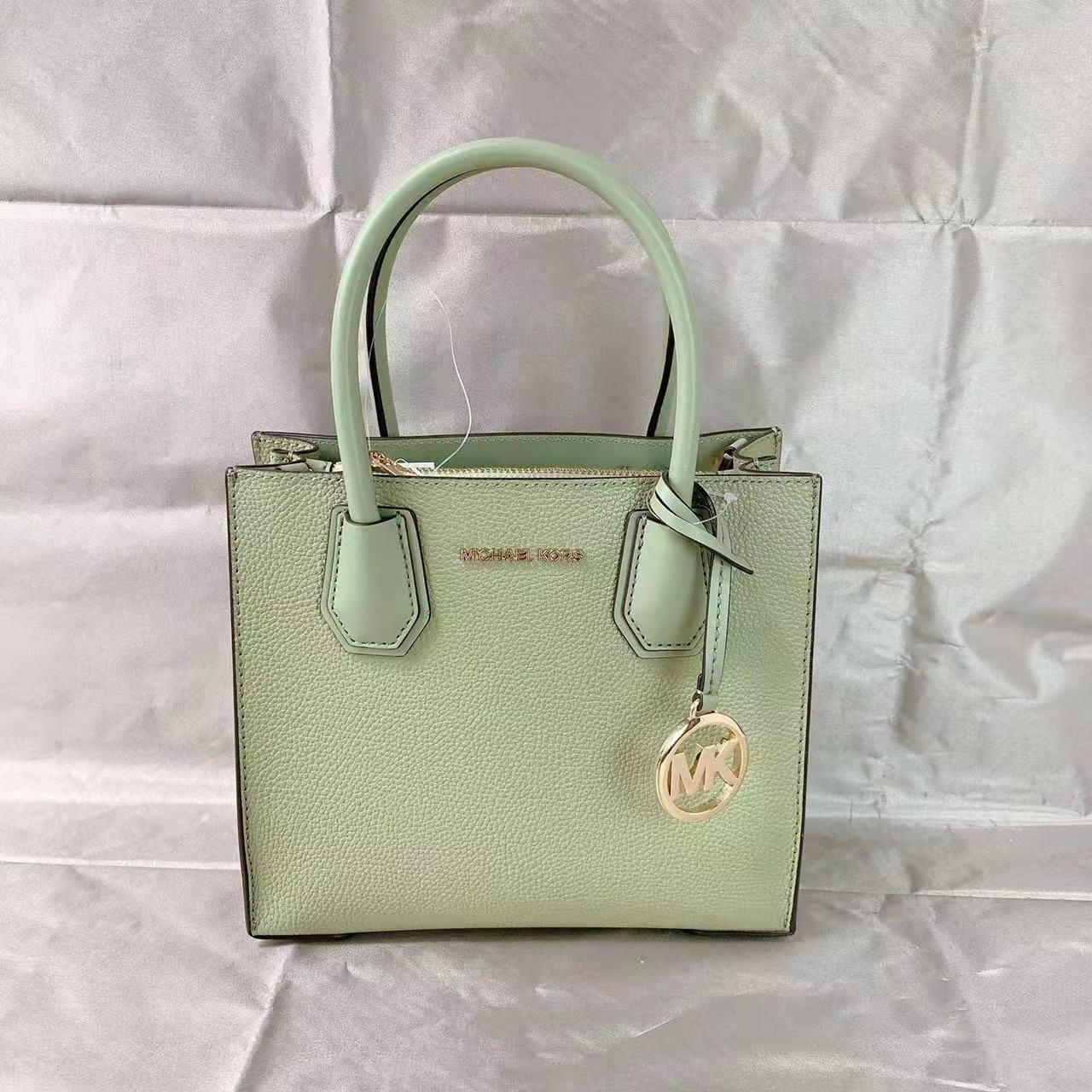 Michael Kors 35S1Gm9M2L Mercer Medium Pebbled Leather Crossbody Bag In  Light Sage 