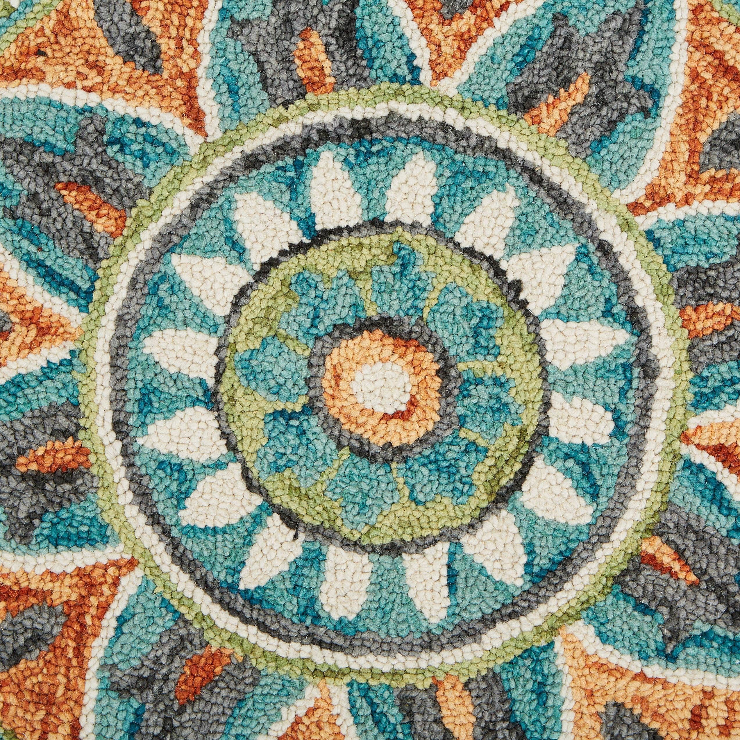 Ox Bay Enid 6' Round Rust /Teal Floral Medallion Indoor Area Rug
