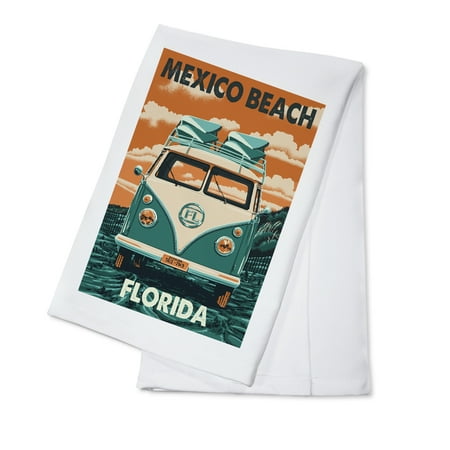 Mexico Beach, Florida - Camper Van - Letterpress - Lantern Press Artwork (100% Cotton Kitchen