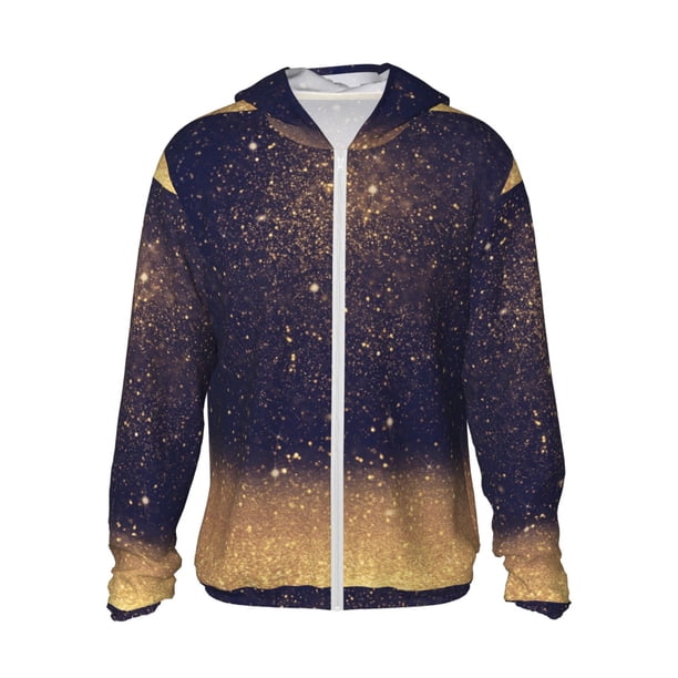Fotbe Gold Black Glitter Chaqueta con Protección Solar UPF 50+ para Hombre y Mujer, Camisa con Capucha y Bolsillos-XX-Large