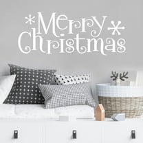Merry Christmas Self Adhesive Decals Holiday Vinyl Lettering Wall Decal Sticker Snowflakes - Size: 12"H x 30"L - Color:  White