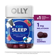 OLLY Kids Sleep Gummy Supplement, 0.5mg Melatonin, L-Theanine, Raspberry Flavored, 50 Ct