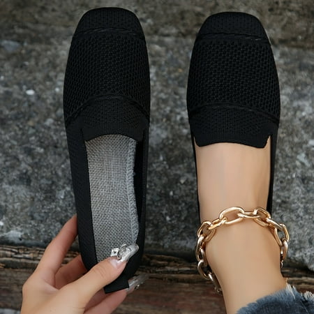 

ASWMXR Women‘s Breathable Knit Square Toe Flat Shoes - Lightweight and Comfortable