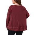 thumbnail image 3 of Agnes Orinda Plus Size Waffle Knitted Top for Women V Neck Long Sleeve Patchwork Hem Pullover Knit Sweater Blouses 4X Burgundy, 3 of 6