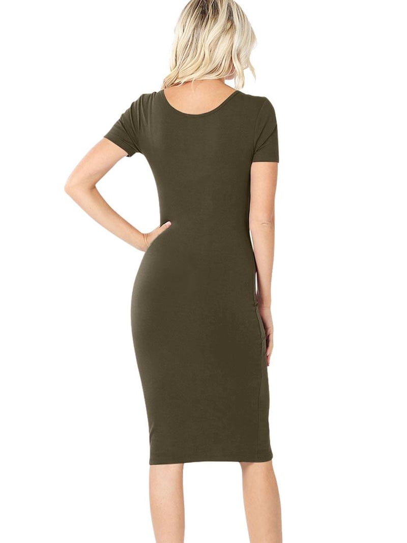 knee length short sleeve bodycon dress Cotton Short Sleeve Bodycon Fitted Knee Length Midi Dress