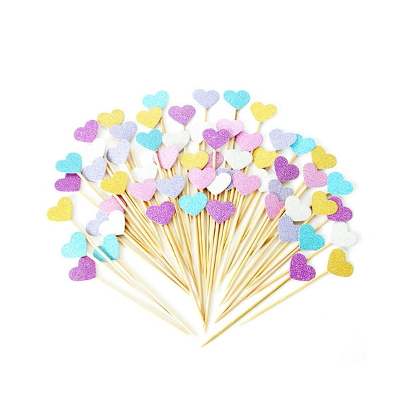 Masteelf 50 Pcs Glitter Paper Heart Shape Cake Cupcake Toppers Cake Picks for Kids Birthday Party Decoration(Silver)