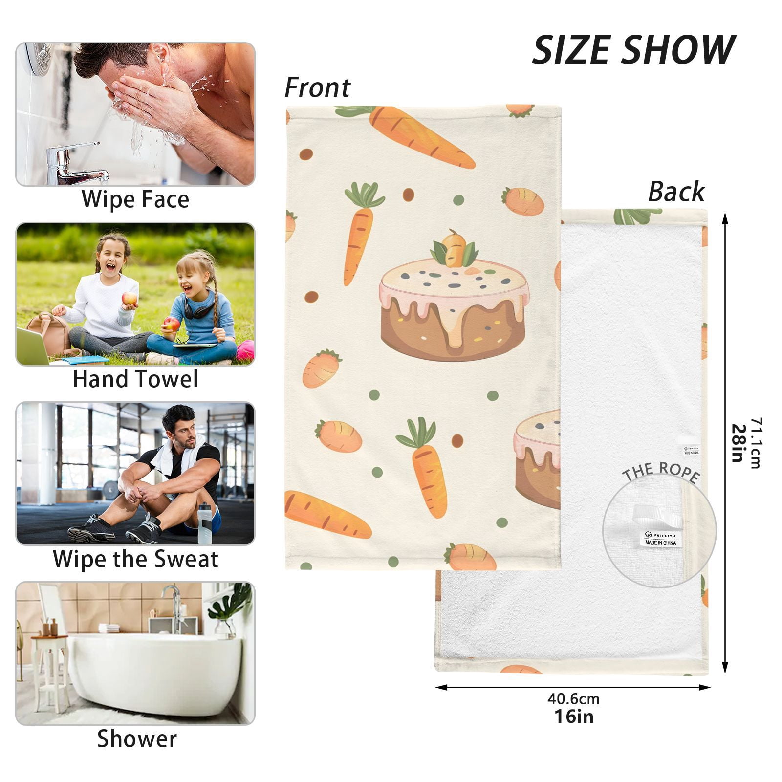 Cake Carrots Hand Towels Cotton Bath Towels Large Face Towels Absorbent for Bathroom 2 Packs