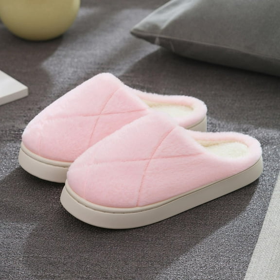 Womens Plush House Slippers - Warm Fleece Lined, Anti-Slip EVA Sole, Diamond Quilted Open Back, 100% Polyester Cozy Slippers for Indoor Outdoor Use, Pink,Size 38