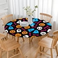 thumbnail image 3 of Happy Halloween Round Table Cloth with Elastic Edge Waterproof Spillproof Horror Pumpkin Ghost Tablecolths Table Cloths for Halloween Background Indoor and Outdoor Birthday (52in), 3 of 7