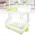 thumbnail image 3 of Double Tier Dish Drying Rack with Rotatable Drainer Tray (Green), 3 of 4